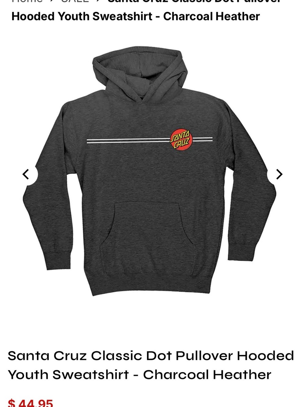 Santa Cruz Skateboards Charcoal Heather Pullover Hoodie with Red & Yellow Logo